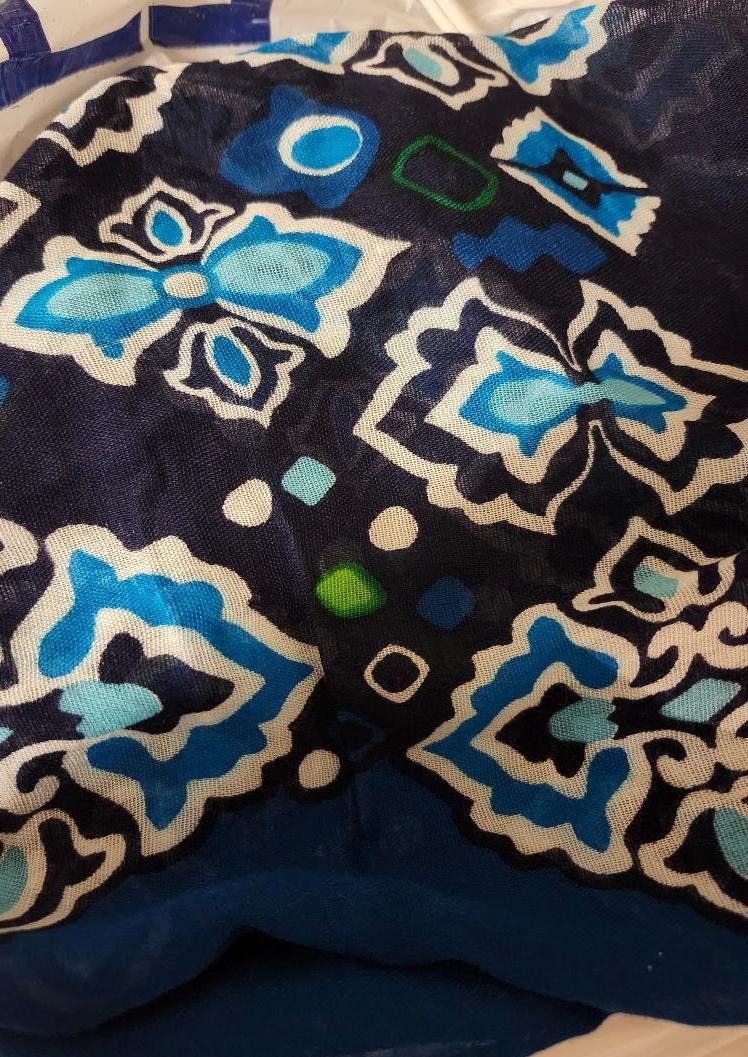 Image 1 of Vera Bradley Ink Blue Scarf Rayon Shaw Wrap 3 Shades of Blue Green Accent