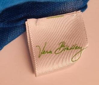 Image 4 of Vera Bradley Ink Blue Scarf Rayon Shaw Wrap 3 Shades of Blue Green Accent