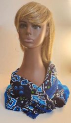 Vera Bradley Ink Blue Scarf Rayon Shaw Wrap 3 Shades of Blue Green Accent