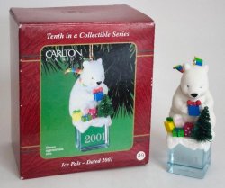 Carlton Cards Heirloom White Bear On Ice Christmas Ornament 10th in Series 2001