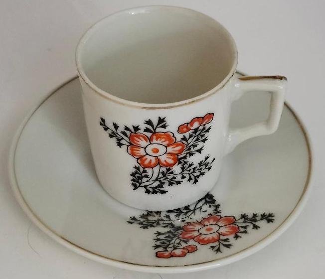 Image 1 of Japan Oriental Teacup Saucer Oriental Espresso Turkish Coffee Orange Flowers Vtg