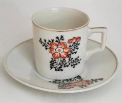 Japan Oriental Teacup Saucer Oriental Espresso Turkish Coffee Orange Flowers Vtg