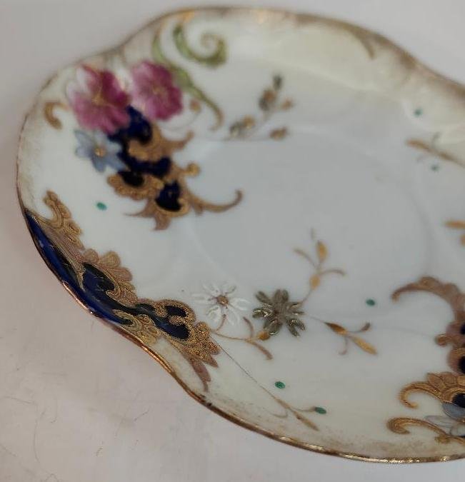 Image 2 of Vintage Saucer Patterned with Pink Blue Flowers Heavy Gold Trim Accent