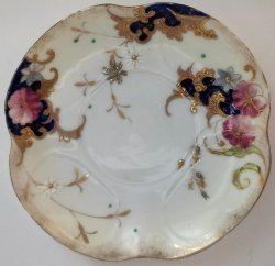 Vintage Saucer Patterned with Pink Blue Flowers Heavy Gold Trim Accent