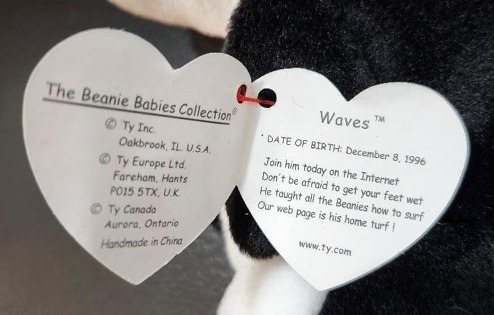 Image 2 of TY Beanie Baby Original Black Waves Mammal 1996 Vintage Toy