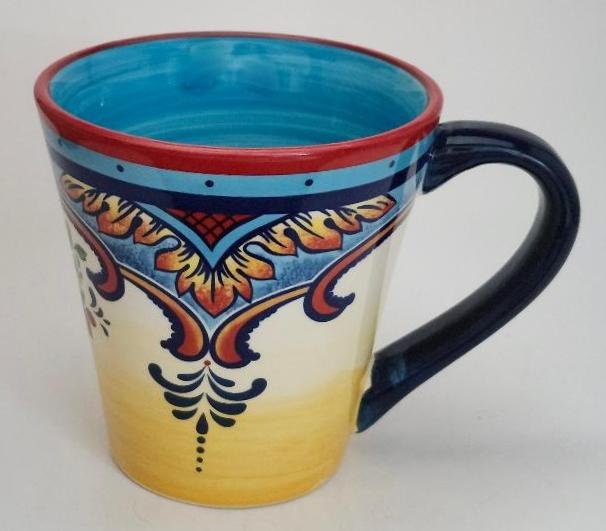 Image 0 of Nice Euro Ceramica Coffee Cup Mug Blue Yellow Rose Floral Zanzibar Pattern 14 Oz