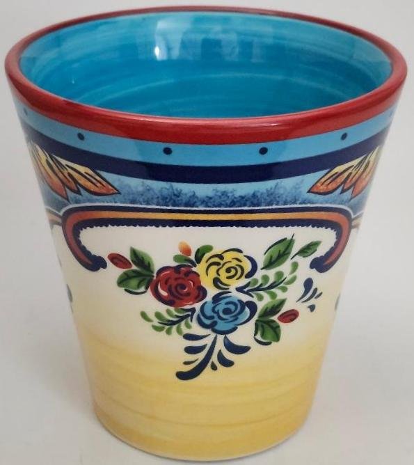 Image 1 of Nice Euro Ceramica Coffee Cup Mug Blue Yellow Rose Floral Zanzibar Pattern 14 Oz
