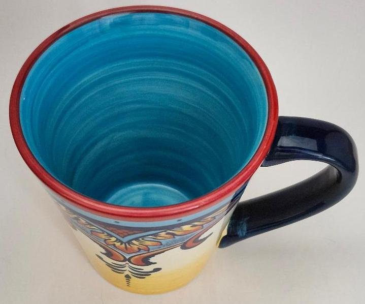 Image 2 of Nice Euro Ceramica Coffee Cup Mug Blue Yellow Rose Floral Zanzibar Pattern 14 Oz