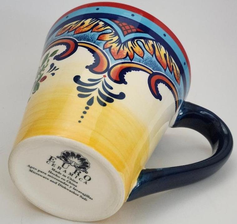 Image 3 of Nice Euro Ceramica Coffee Cup Mug Blue Yellow Rose Floral Zanzibar Pattern 14 Oz