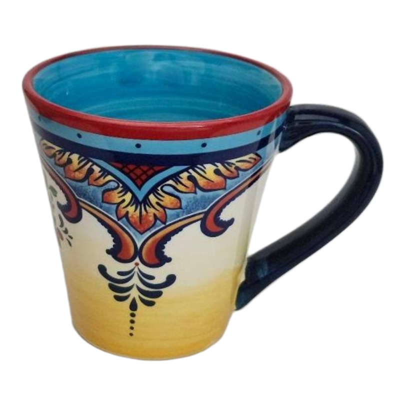 Nice Euro Ceramica Coffee Cup Mug Blue Yellow Rose Floral Zanzibar Pattern 14 Oz