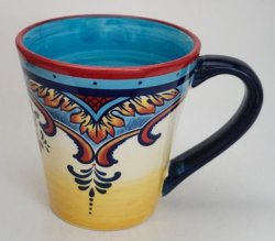 Nice Euro Ceramica Coffee Cup Mug Blue Yellow Rose Floral Zanzibar Pattern 14 Oz