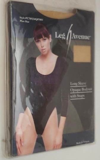 Image 0 of Womens Plus Size Long Sleeve Opaque Nude Bodysuit Snaps by Leg Avenue ROC