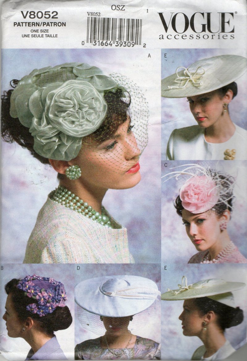 Image 0 of Vintage Sewing Hat Vogue Pattern 8052 Circa 1950s Look Flower Veil Hat