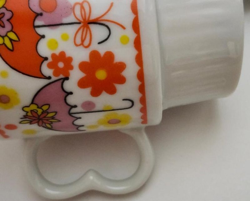 Image 4 of Japanese Umbrella Daisy Cups Retro Japan Cup Lot Set 3 Stackable Heavy Duty Cups