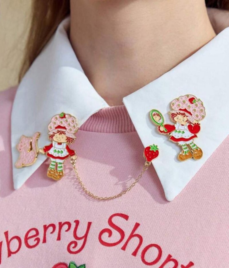 Image 0 of Strawberry Shortcake Childrens Jewelry Kids Girls Shirt Collar Pins Retro Doll
