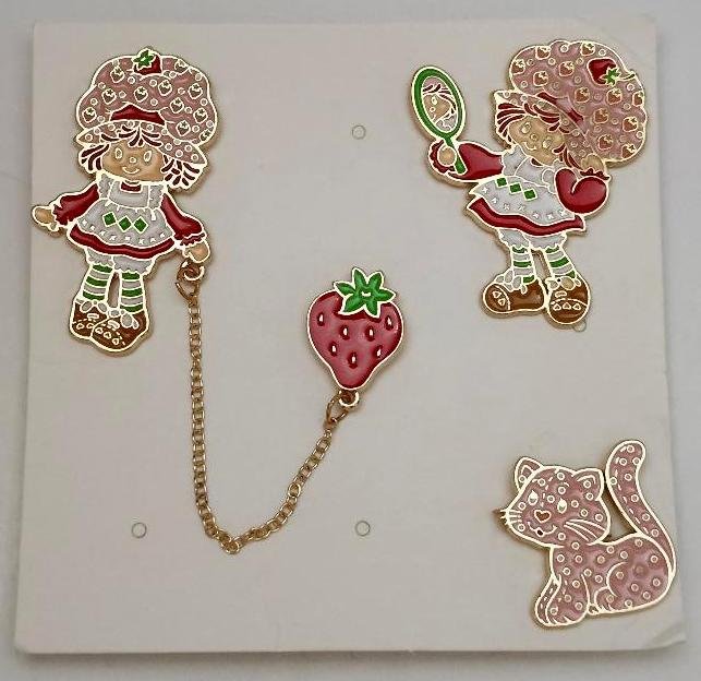 Image 3 of Strawberry Shortcake Childrens Jewelry Kids Girls Shirt Collar Pins Retro Doll