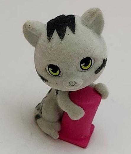 Image 1 of Kitty In My Pocket Toy Flocked Gray Pink Accessory Vintage 90s Domestic Kitty