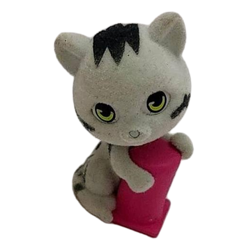 Kitty In My Pocket Toy Flocked Gray Pink Accessory Vintage 90s Domestic Kitty
