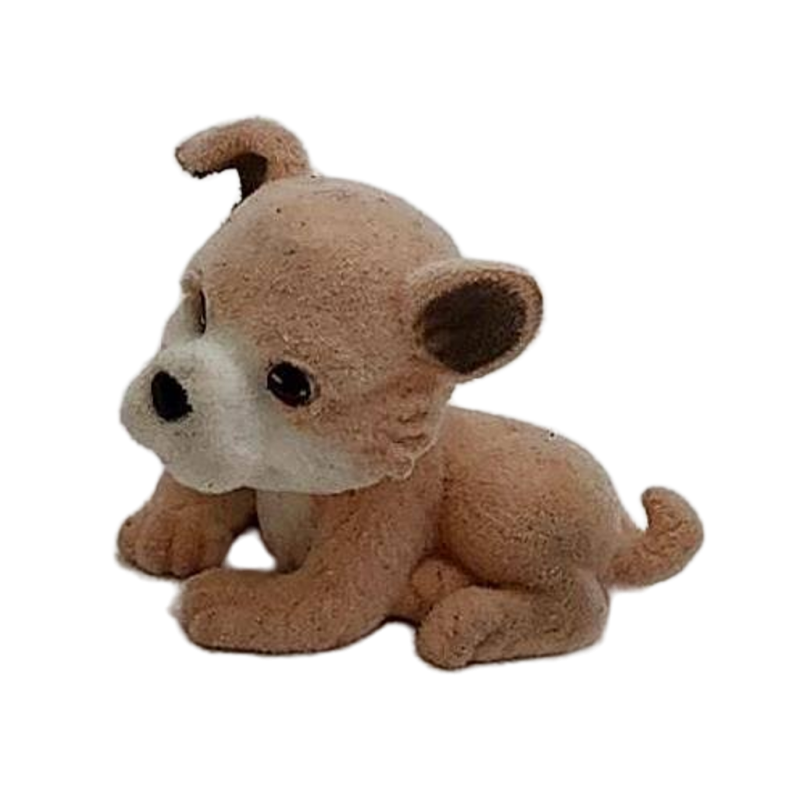 Sitting Peachy Pink Flocked Puppy In My Pocket Toy Puppy Dog Accented w/ Gray