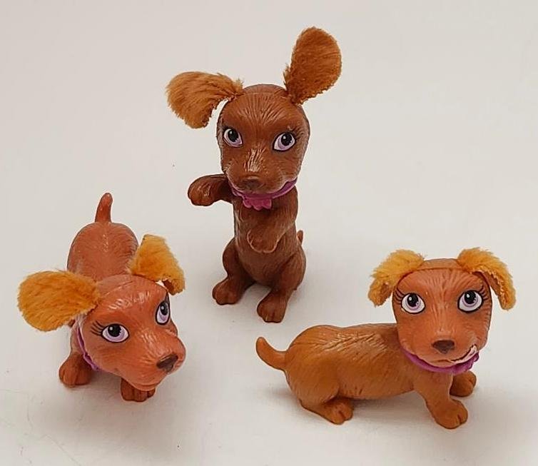 Image 1 of Barbie Pet Pals Triplet Puppy Dogs Pretend Toys Lot Pink Collar Felt Floppy Ears