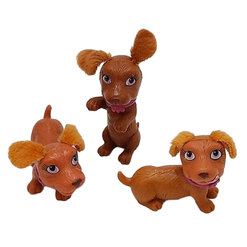 Barbie Pet Pals Triplet Puppy Dogs Pretend Toys Lot Pink Collar Felt Floppy Ears