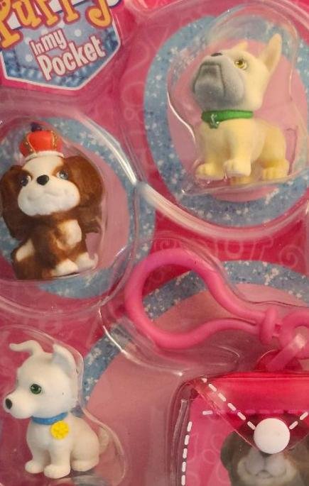 Image 1 of Flocked Puppy In My Pocket Series Clip & Go Puppies Clip On Pouch 6 Pieces Set