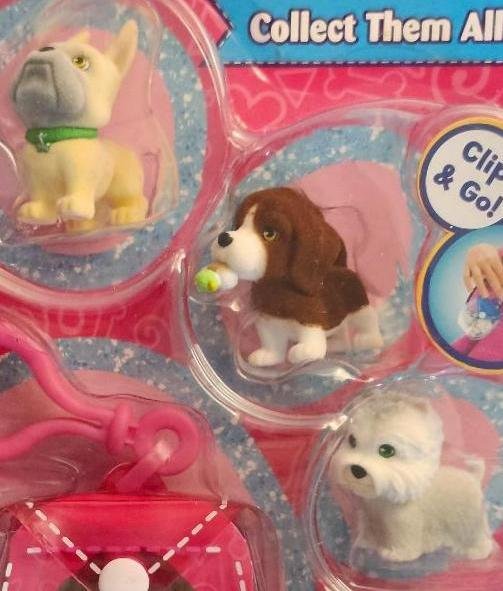 Image 2 of Flocked Puppy In My Pocket Series Clip & Go Puppies Clip On Pouch 6 Pieces Set