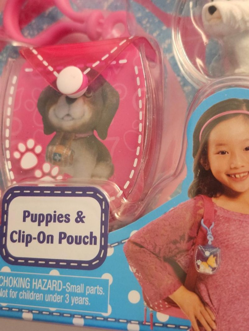Image 3 of Flocked Puppy In My Pocket Series Clip & Go Puppies Clip On Pouch 6 Pieces Set