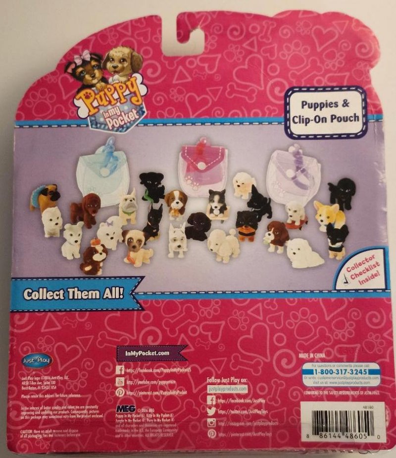 Image 4 of Flocked Puppy In My Pocket Series Clip & Go Puppies Clip On Pouch 6 Pieces Set