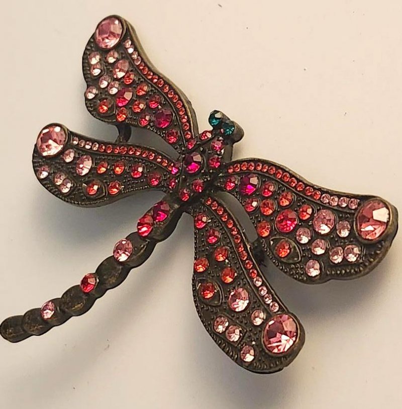 Image 1 of Pink Red Dragonfly Brooch Statement Costume Jewelry Pin Large Dragonfly Insect