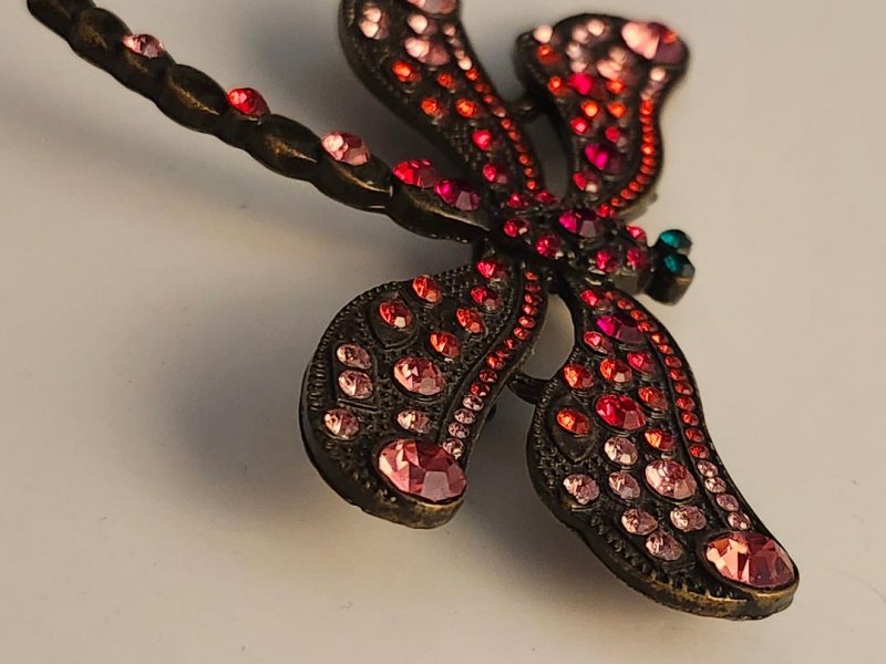 Image 2 of Pink Red Dragonfly Brooch Statement Costume Jewelry Pin Large Dragonfly Insect