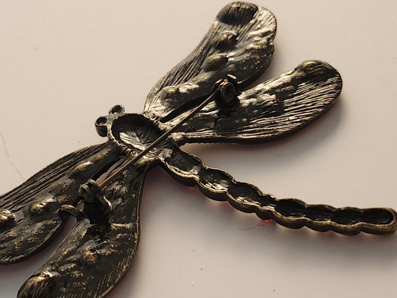 Image 4 of Pink Red Dragonfly Brooch Statement Costume Jewelry Pin Large Dragonfly Insect