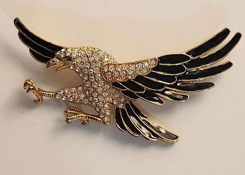 Image 1 of Vintage American Eagle Brooch w/Crystals Enamel for Women Flying in Full Flight