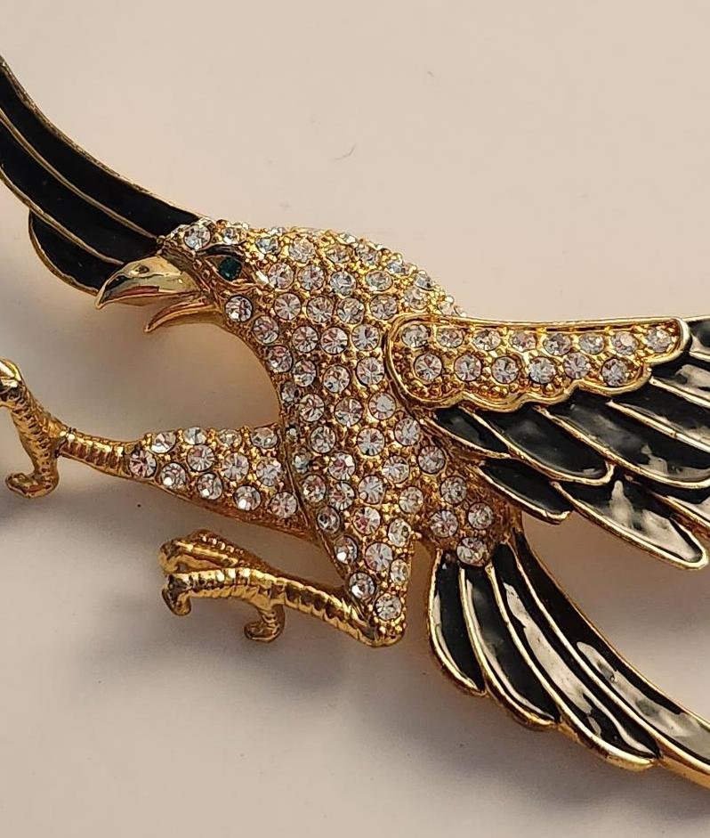 Image 2 of Vintage American Eagle Brooch w/Crystals Enamel for Women Flying in Full Flight