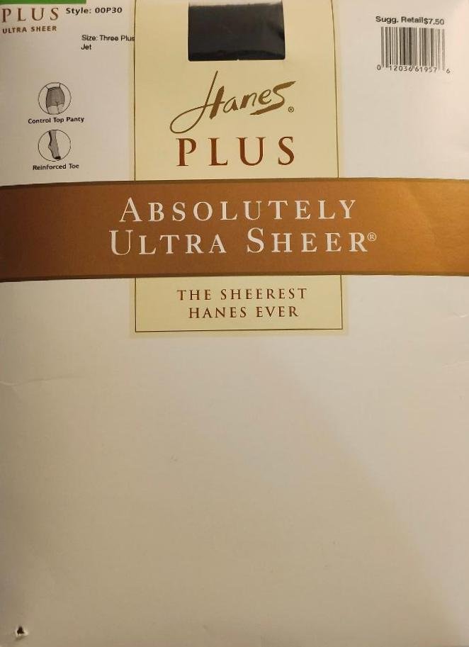 Absolutely Ultra Sheer Plus Pantyhose for Women Sz 3X Jet Black Hosiery by Hanes