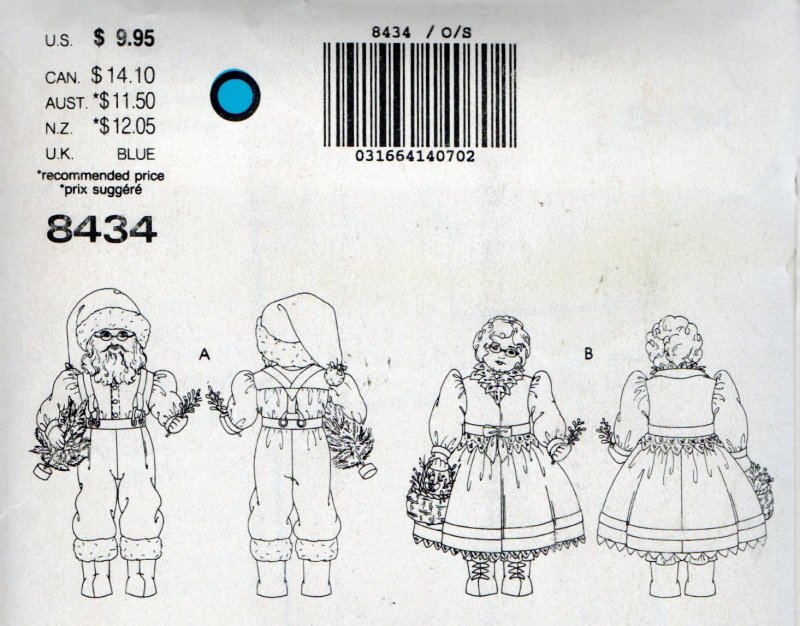 Image 1 of Vogue Craft 8343 Christmas Sewing Pattern Depicting Mr. and Mrs. Santa Claus