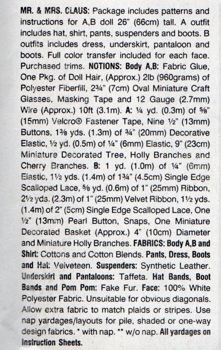 Image 2 of Vogue Craft 8343 Christmas Sewing Pattern Depicting Mr. and Mrs. Santa Claus