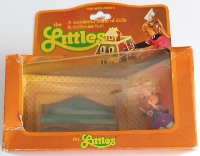 Image 1 of Hedy and Her Sofa by The Littles Vintage 80s Tiny Small Doll Die Cast Furniture