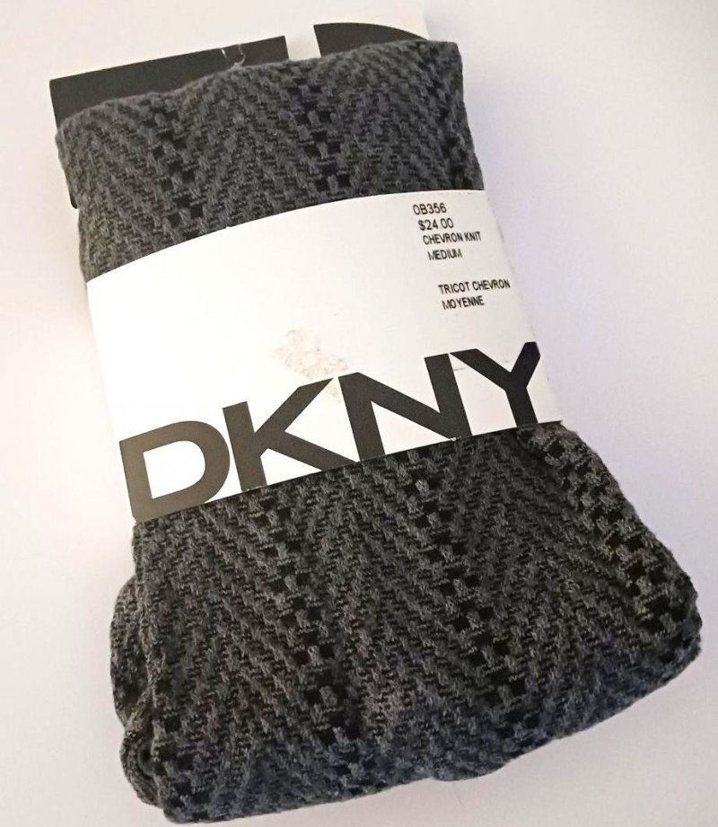 Image 1 of DKNY Ladies Chevron Knit Under Garment Flannel Stretch Leggings Dark Gray Black