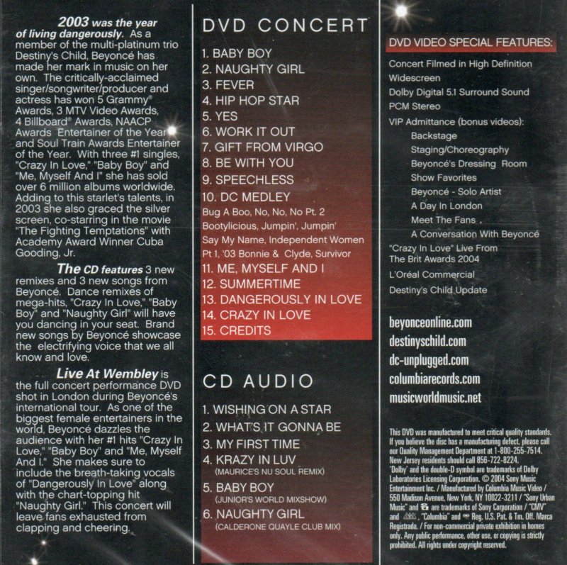 Image 1 of Beyonce Live At Wembley In London Concert DVD & CD Audio 3 Songs Remixes