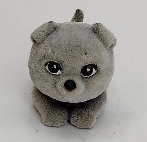 Puppy In My Pocket Flocked Gray Dog Round Face Downward Ears Pretend Play Toy