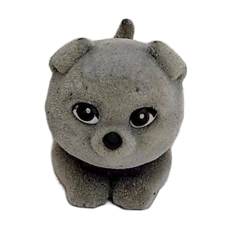Puppy In My Pocket Flocked Gray Dog Round Face Downward Ears Pretend Play Toy