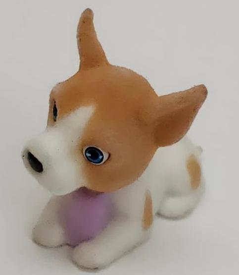 Image 1 of Puppy In My Pocket Flocked Brown Dog Tilted Head Purple Toy Pretend Play Toy