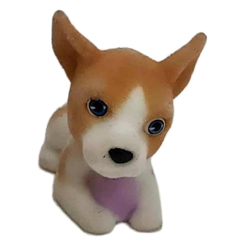 Puppy In My Pocket Flocked Brown Dog Tilted Head Purple Toy Pretend Play Toy