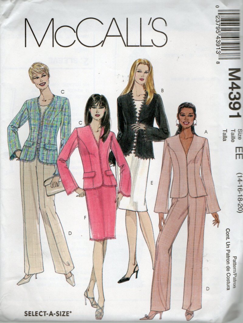 Image 0 of McCalls Sewing Pattern Womens Suits 2 Piece Outfit Skirt Coat 4391 14 16 18 20