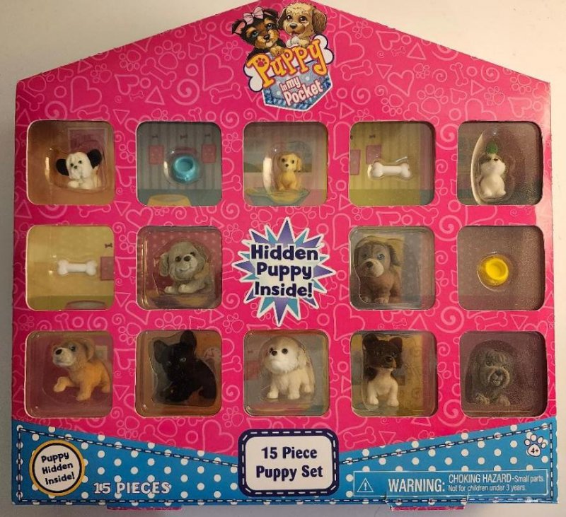 Puppy In My Pocket 15 Piece Puppy Set Hidden Dog Inside Accessories Gift Set