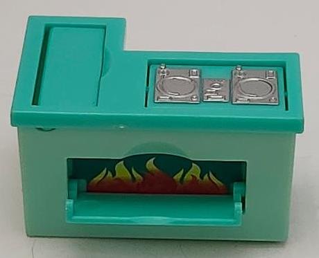 Image 1 of Pretend Play Toy SML Stove Top Fake Burning Fire Flame Log Teal Counter Top
