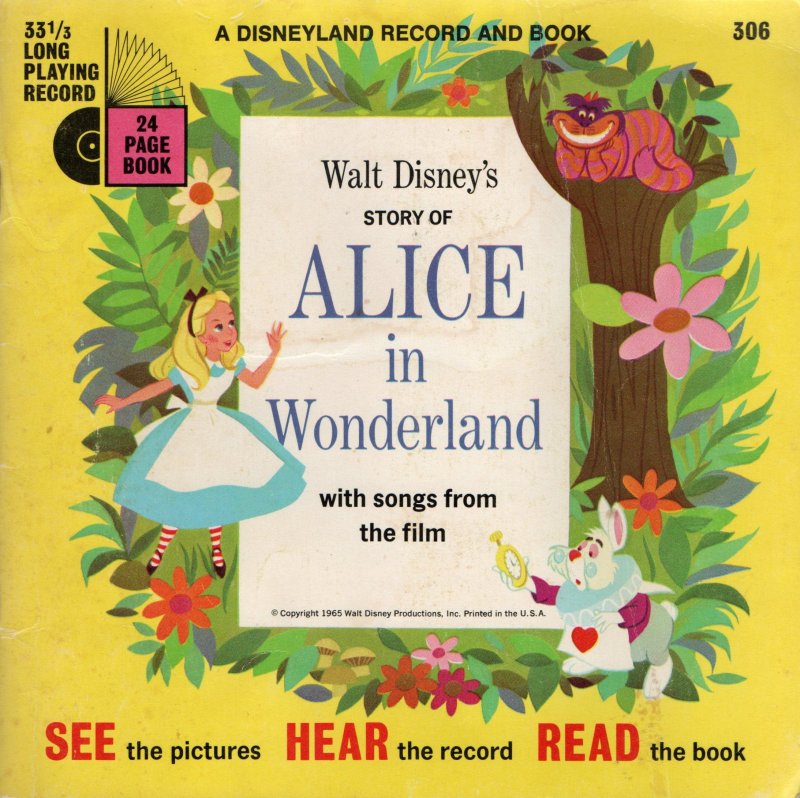 Walt Disney's Alice In Wonderland 33 1/3 Long Record Childrens Vintage Book 306
