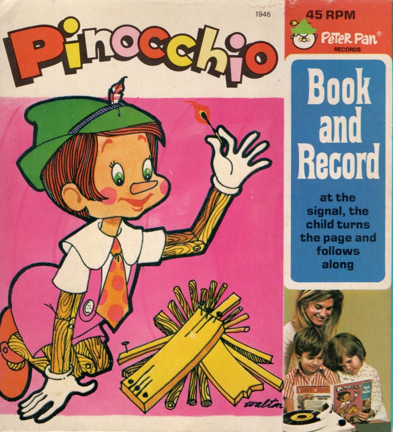 Vintage Classic Pinocchio Book and 45 Speed Record by Peter Pan Records 1946