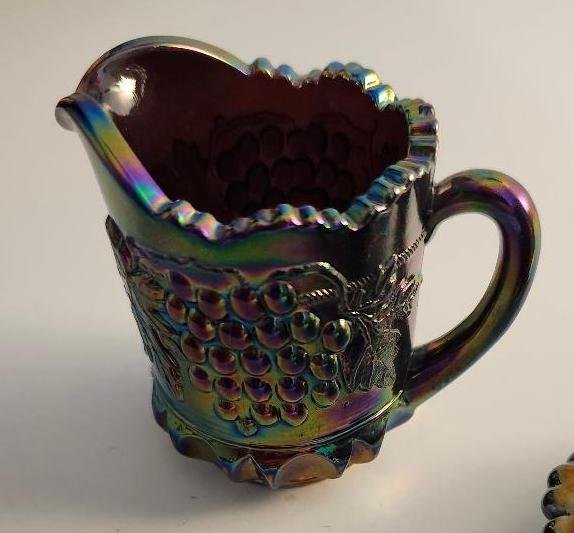 Image 3 of Blue Carnival Glass Set Moser Glass Co Vintage Butter Dish Creamer Sugar Bowl